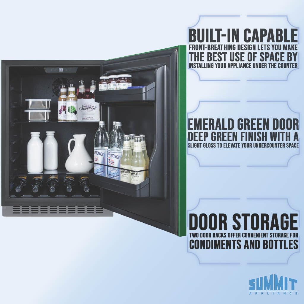 Summit 24" Built-In Refrigerator, 4.8 cu.ft., ADA Compliant, Undercounter, Green, Stainless Steel - AL54G