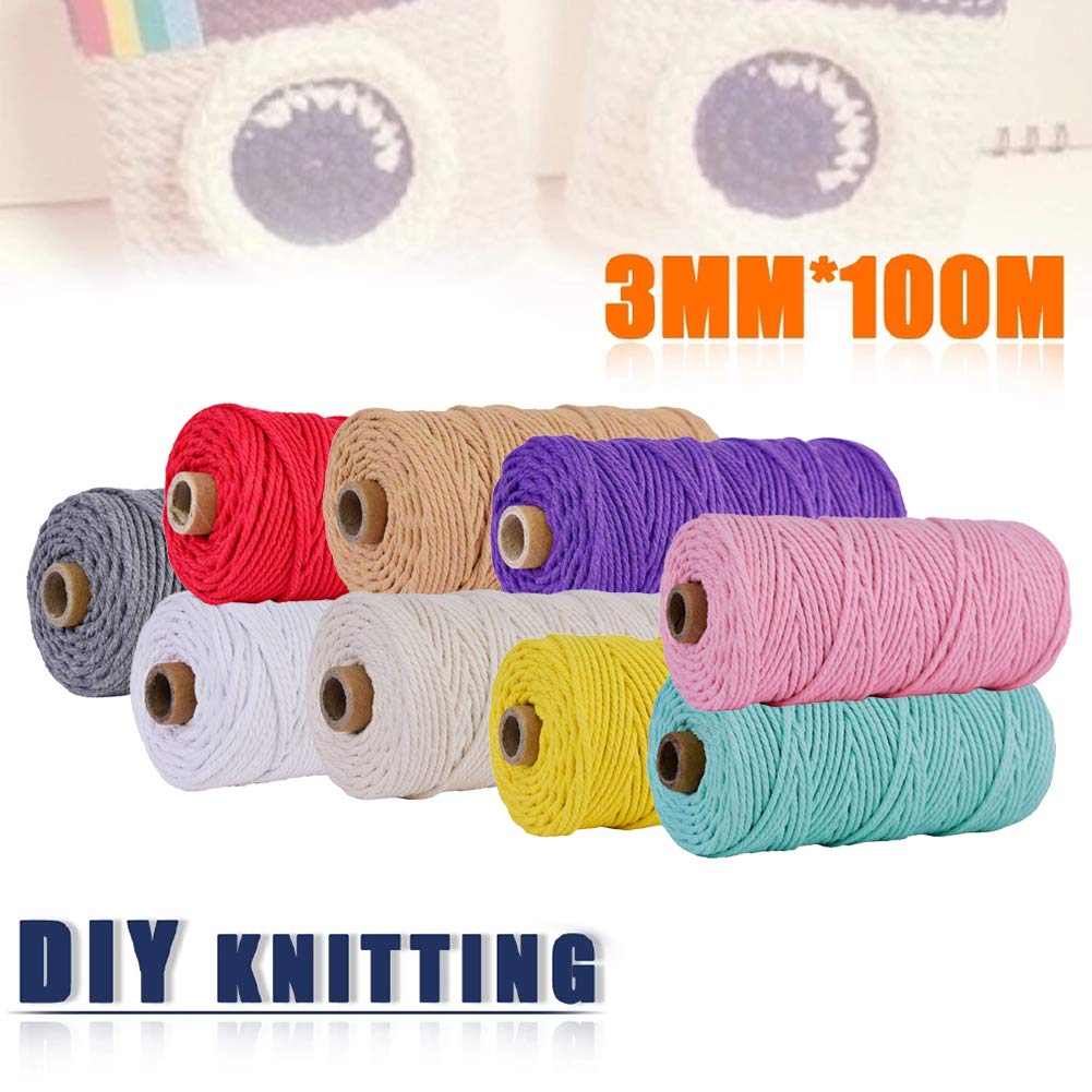 Naturel Fil Macrame,Corde Coton Tresse,3mm X 100m Corde Macramé