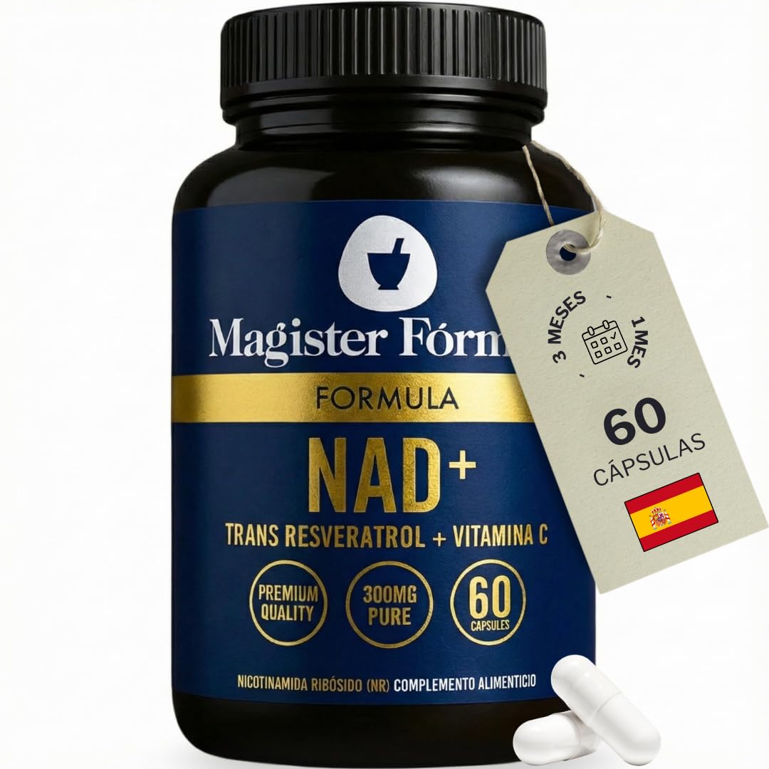 NAD Resveratrol, Vitamina C y L-Leucina | NAD Nicotinamide Riboside 900 mg | Antioxidantes Cápsulas Antienvejecimiento Reparación y Longevidad Celular | Nad+ 60 cápsulas | Magister Fórmula