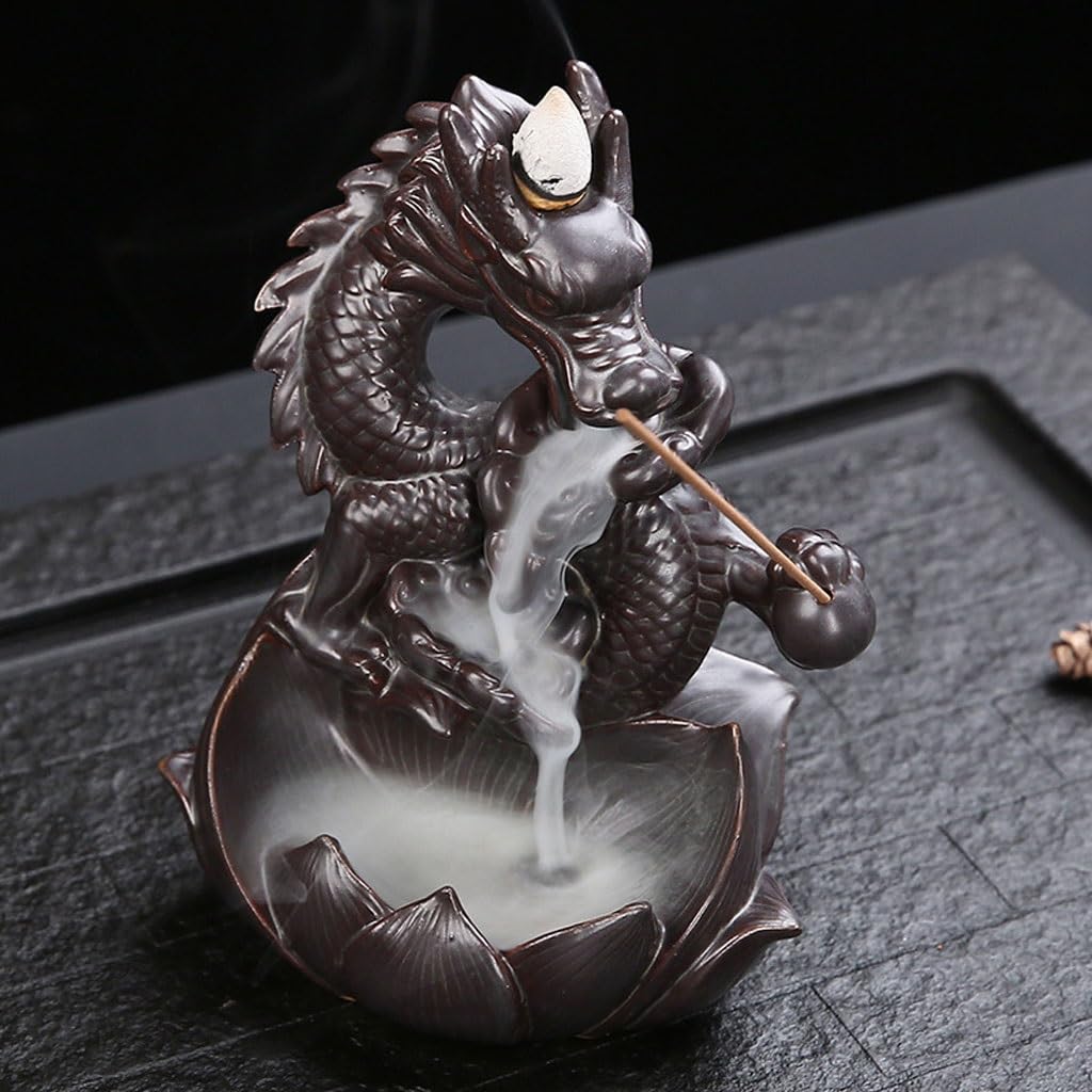 Bruciatore Di Incenso Drago Artigianato creativo Argilla Viola Ceramica Riflusso bruciatore di incenso Casa decorazione interna aromaterapia Legno di sandalo Incensore