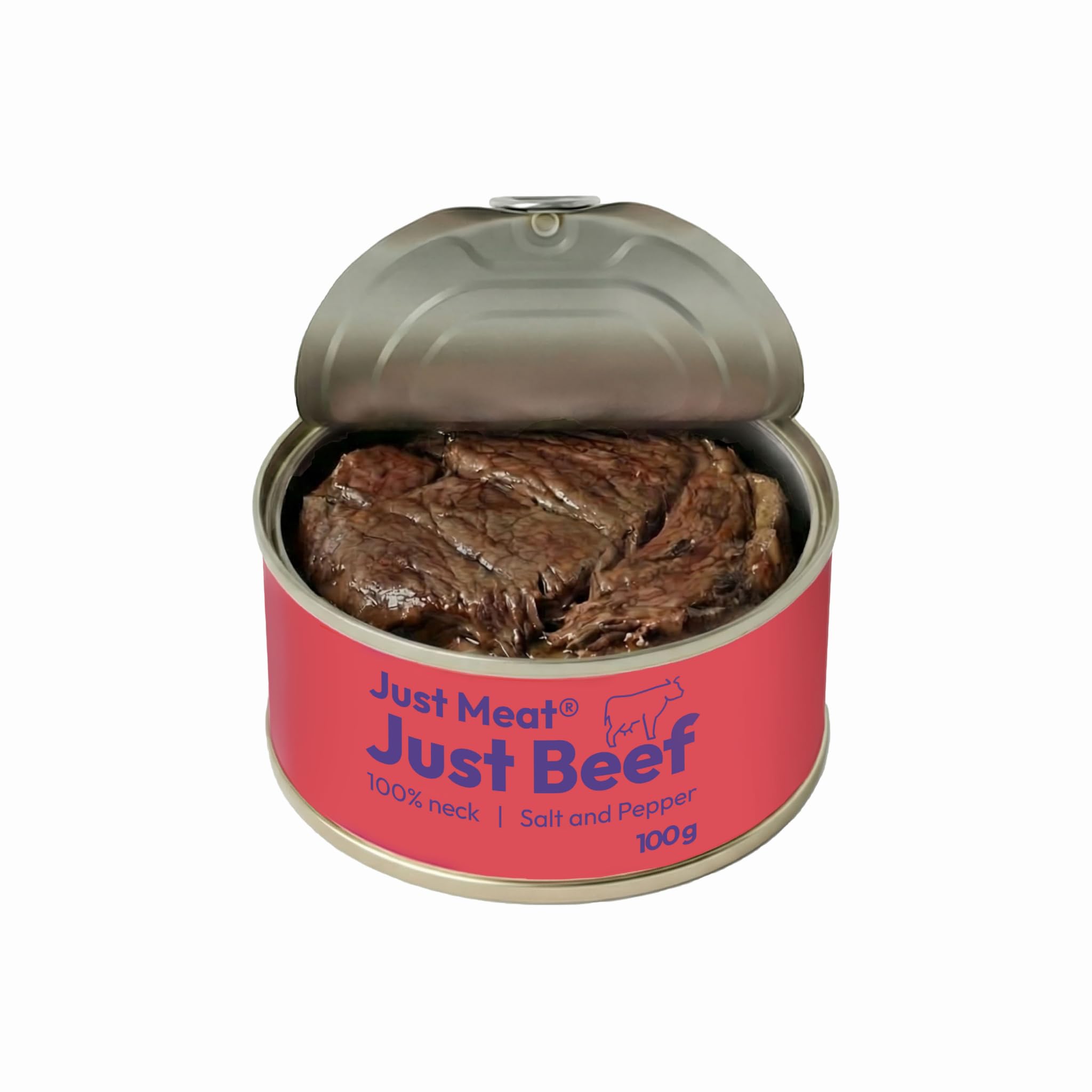 Just Meat Fleischkonserve | 98% Reines Fleisch aus ethischen Betrieben, Große Saftige Stücke, Nur Mit Salz & Pfeffer Gewürzt, Ohne Konservierungsstoffe (Rindernacken)