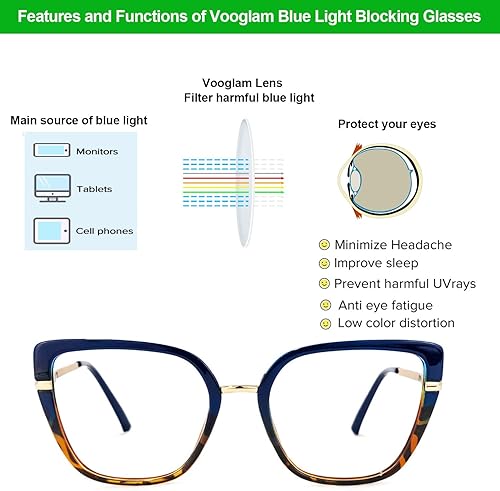 Miniatura 8 de VOOGLAM Gafas de gran tamaño con bloqueo de luz azul Cateye para mujer, anti fatiga ocular UV Declan