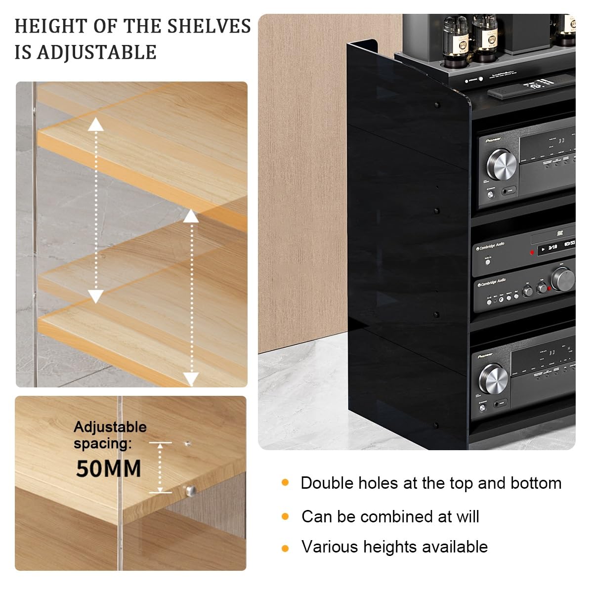 Mobile Stereo Hi Fi Rack In Acrilico,Mobile Stereo A 3/4 Livelli Regolabili ,Scaffalature Audio-Video,Piccolo Mobiletto Stereo E Supporti Audio-Video Trasparente,Adatto Per Lettori Dvd(Transparent/bla