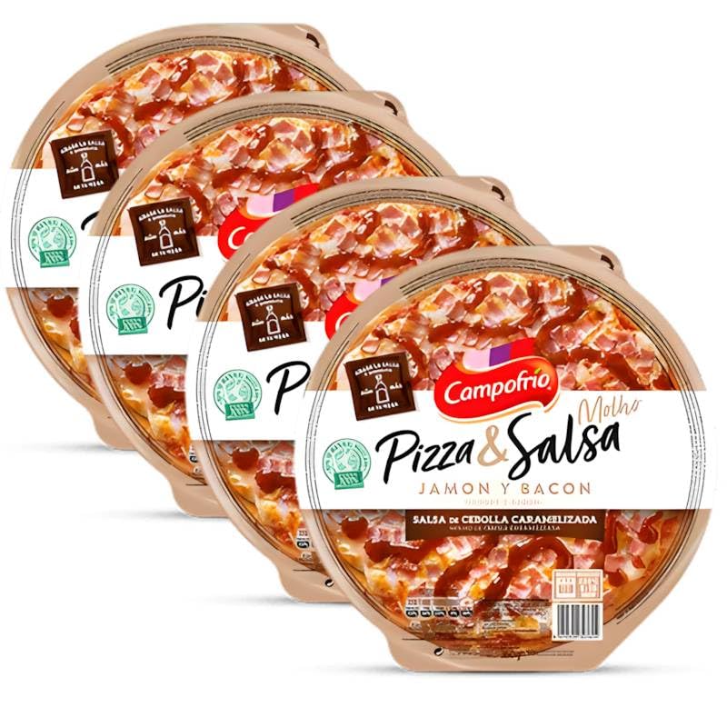 Campofrío Pizza & Salsa Jamón y Bacon con Salsa de Cebolla Caramelizada, 360 g - PRODUCTO REFRIGERADO listo para hornear - Pack de 4 Und JAMÓN Y BACON