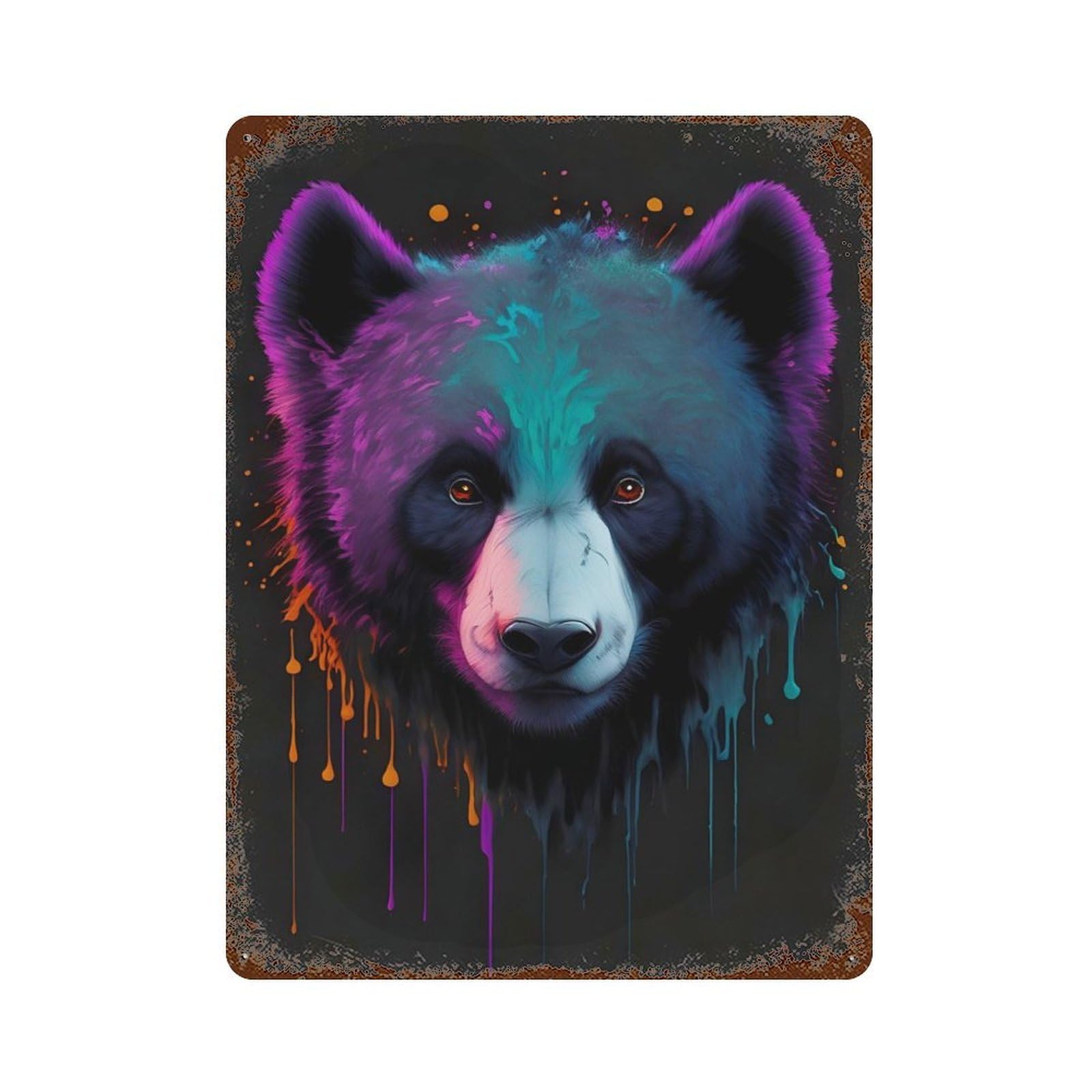 Panda Portrait 15.7"x11.8" Rust Effect Tin Sign, Industrial Home Decor for Living Room, Hallway And Home Decor