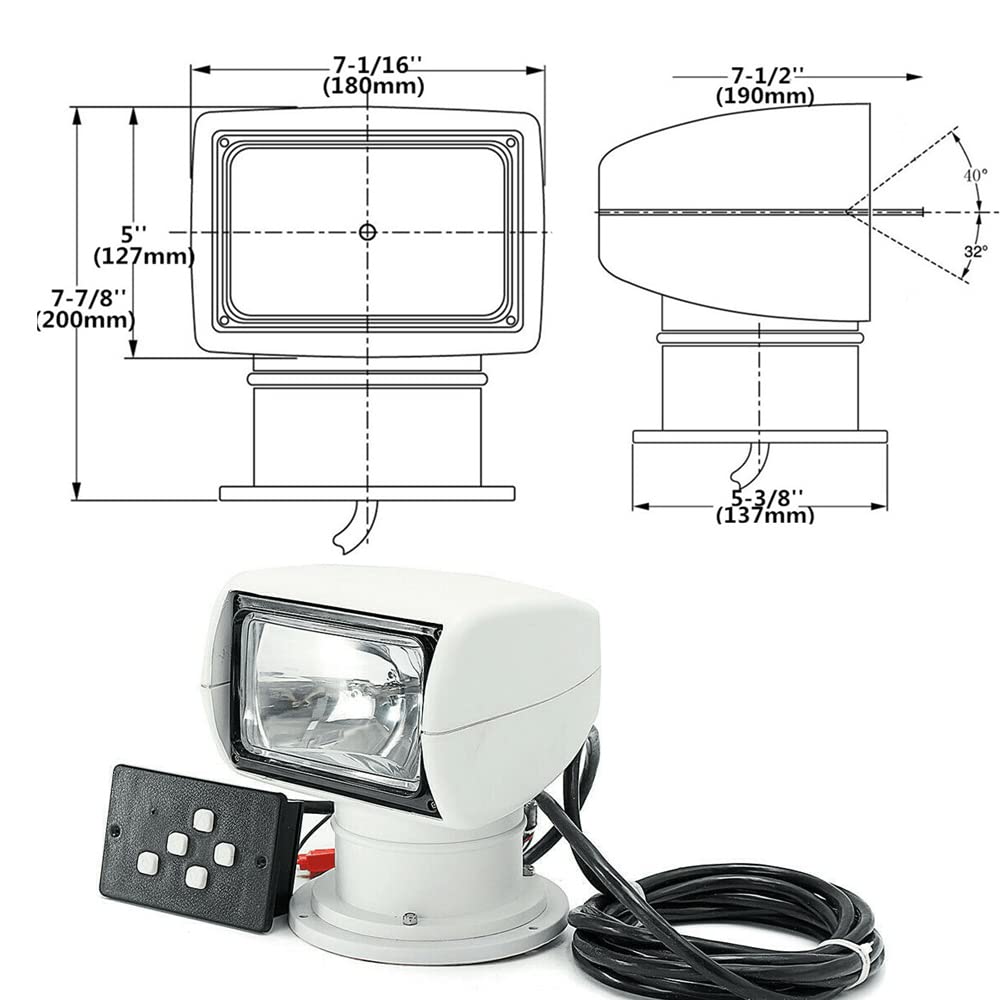 FOTN Ferngesteuerter Strahler für Boot, LKW, Auto, Marine, Yacht, Suchscheinwerfer, 24 V, 100 W, weiß, wasserdicht, 360 Grad drehbar, omnibearing Beleuchtung