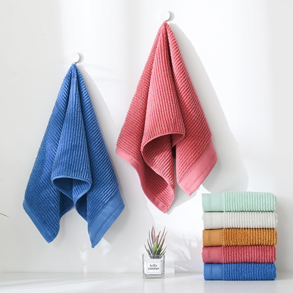 YiLUOMO White Hand Towel Set of 2 Soft Ribbed Striped Pattern 100% Cotton Absorbent Decorative Towel for Bathroom 13 x 29 Inch - Image 4