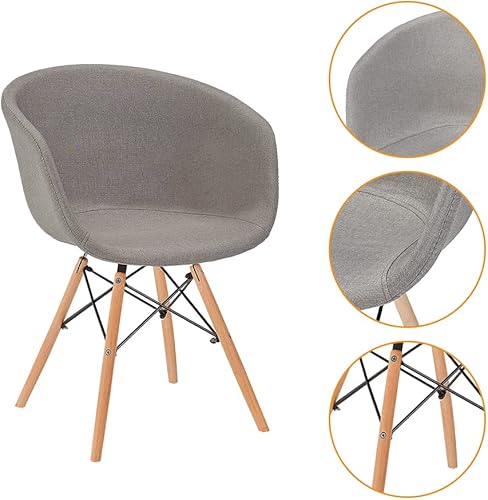 Miniatura 4 de CangLong Silla de comedor tapizada moderna de mediados de siglo con reposabrazos, silla de sala de estar, sillas laterales con patas de metal, juego