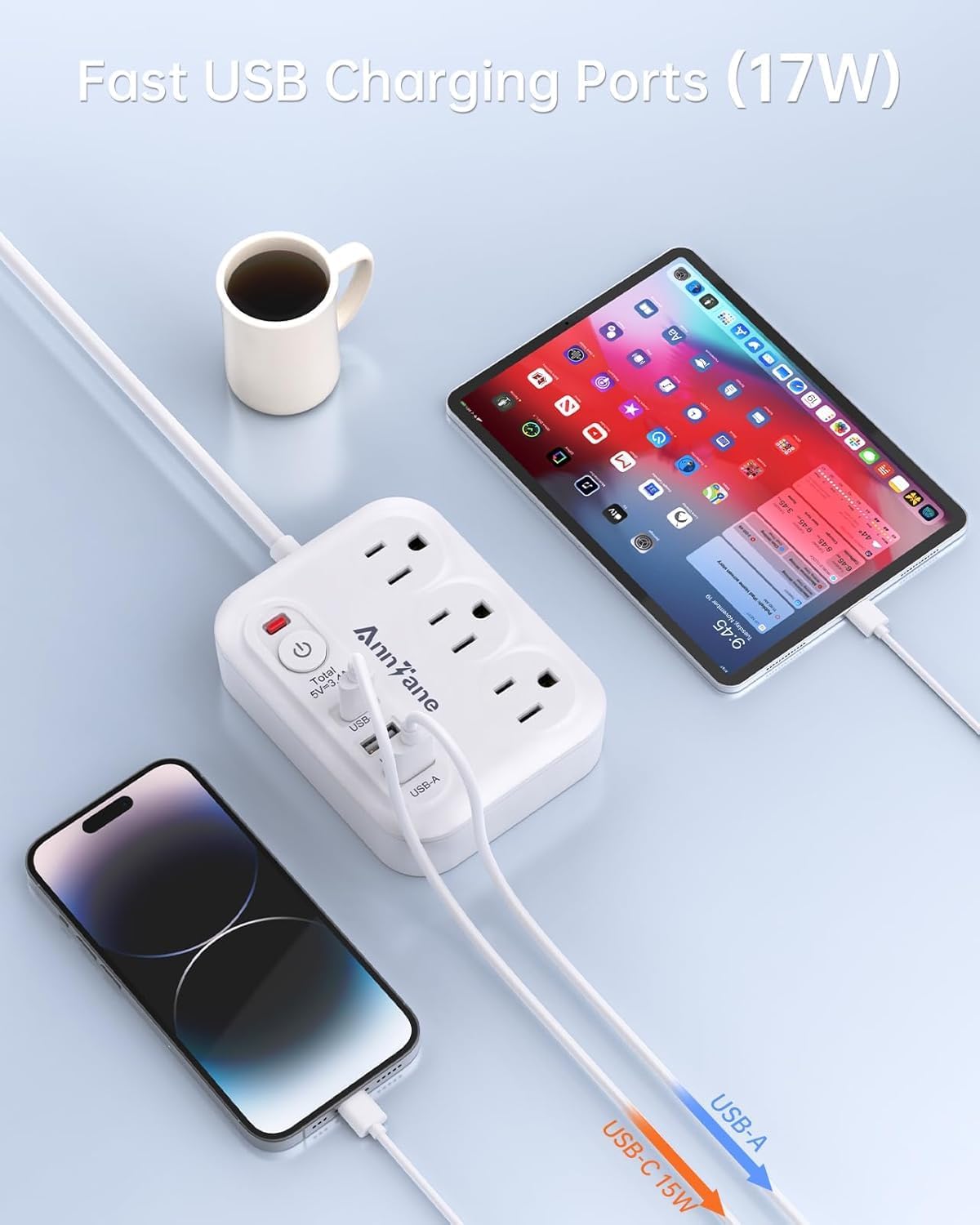 UK Travel Plug Adapter 13A Extension Cord, US to UK Type G C F International Power Adapter with 3 Outlets 3 USB Ports Travel Essentials Scotland London England British Irish Kenya Dubai Travel image 3