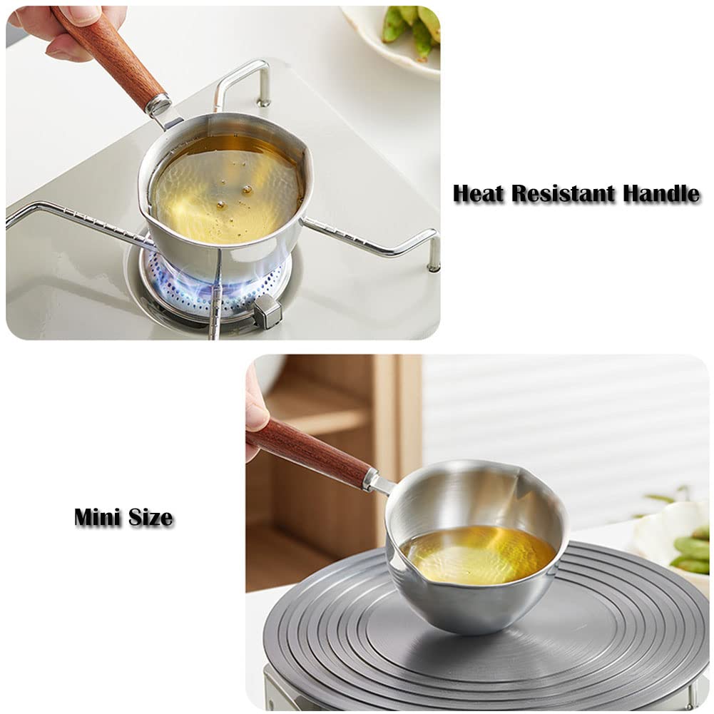Petite Casserole Avec Bec Verseur En Inox Et Poignée Bois - 200 Ml, Pour Fondre Beurre, Chocolat, Chauffer Lait - Idéale Pâtisserie