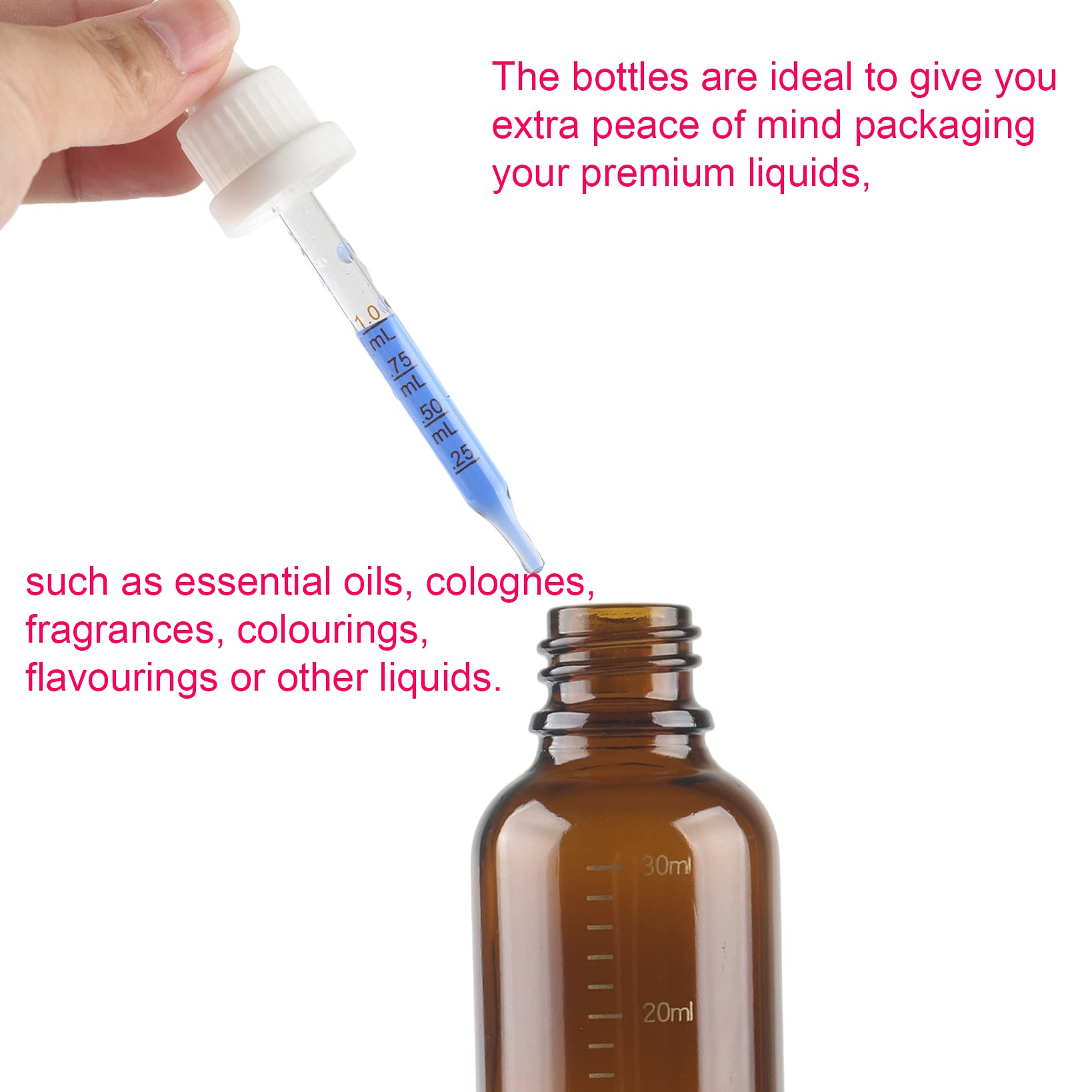 24 Piezas 50 ml Ámbar Frasco Cuentagotas Cristal con Gotero Graduado y Cierre Blanco a Prueba de Manipulaciones, Marrón Botellas Cuentagotas Calibrado para Aromaterapia Aceites Esenciales