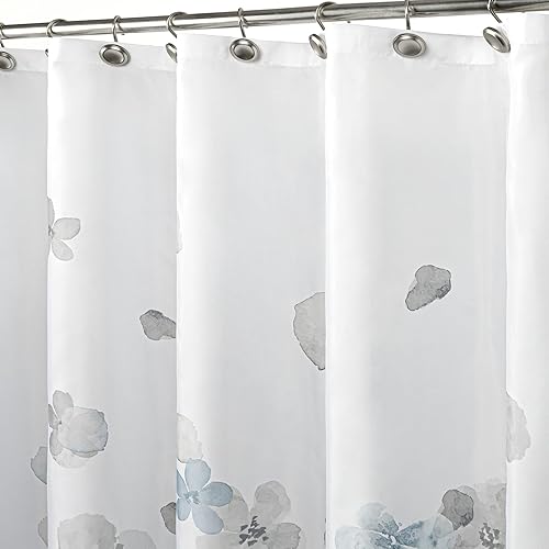 Miniatura 2 de Sunlit Cortinas de ducha de tela de flores azules y grises de estilo simple para decoración de baño con fondo blanco, lavable a máquina