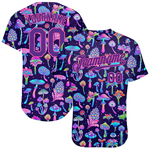 Camiseta personalizada de béisbol para hombres y mujeres con diseño de flores coloridas y hongos psicodélicos miniatura 2