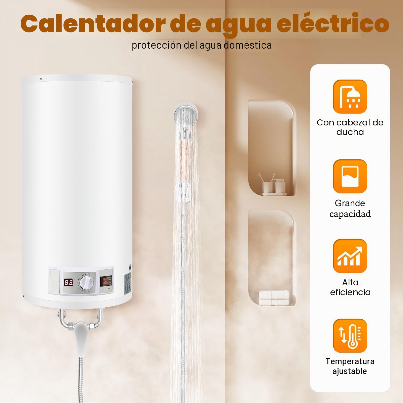 Calentador de agua eléctrico instantáneo con kit de ducha, calentador de agua instantáneo eléctrico para ducha, baño (80 l)