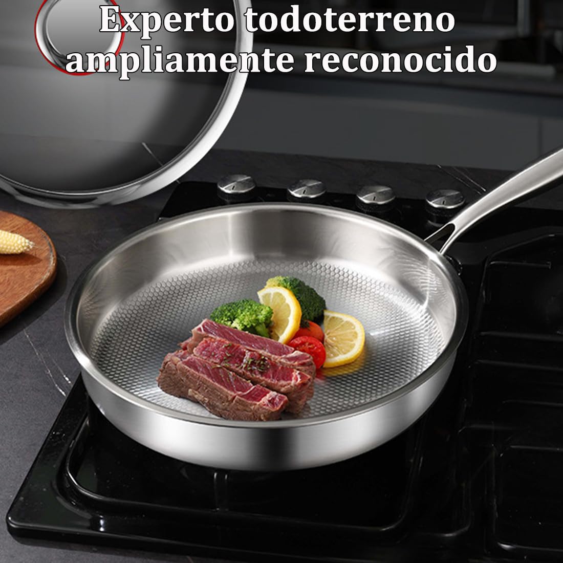 Sartén de Titanio Antiadherente Mireve, Sarten Mireve Acero 304, Sarten Titanio Puro, Resistente, Antiadherente, Apta Para Lavavajillas, Incluye Tapa Y Compatible Con Todas Las Placas (Sin tapa,24 cm)