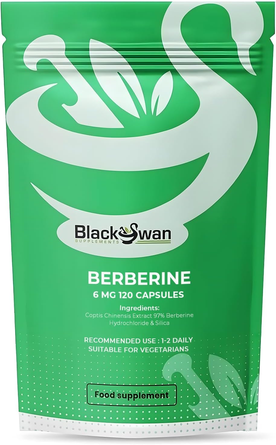 Black Swan supplements Berberine Capsules | with Anti-oxidant and Anti-inflammatory Properties | Supports Healthy Blood Sugar Levels | Healthy Cholesterol Level |100% Vegan | 750mg (120 caps)