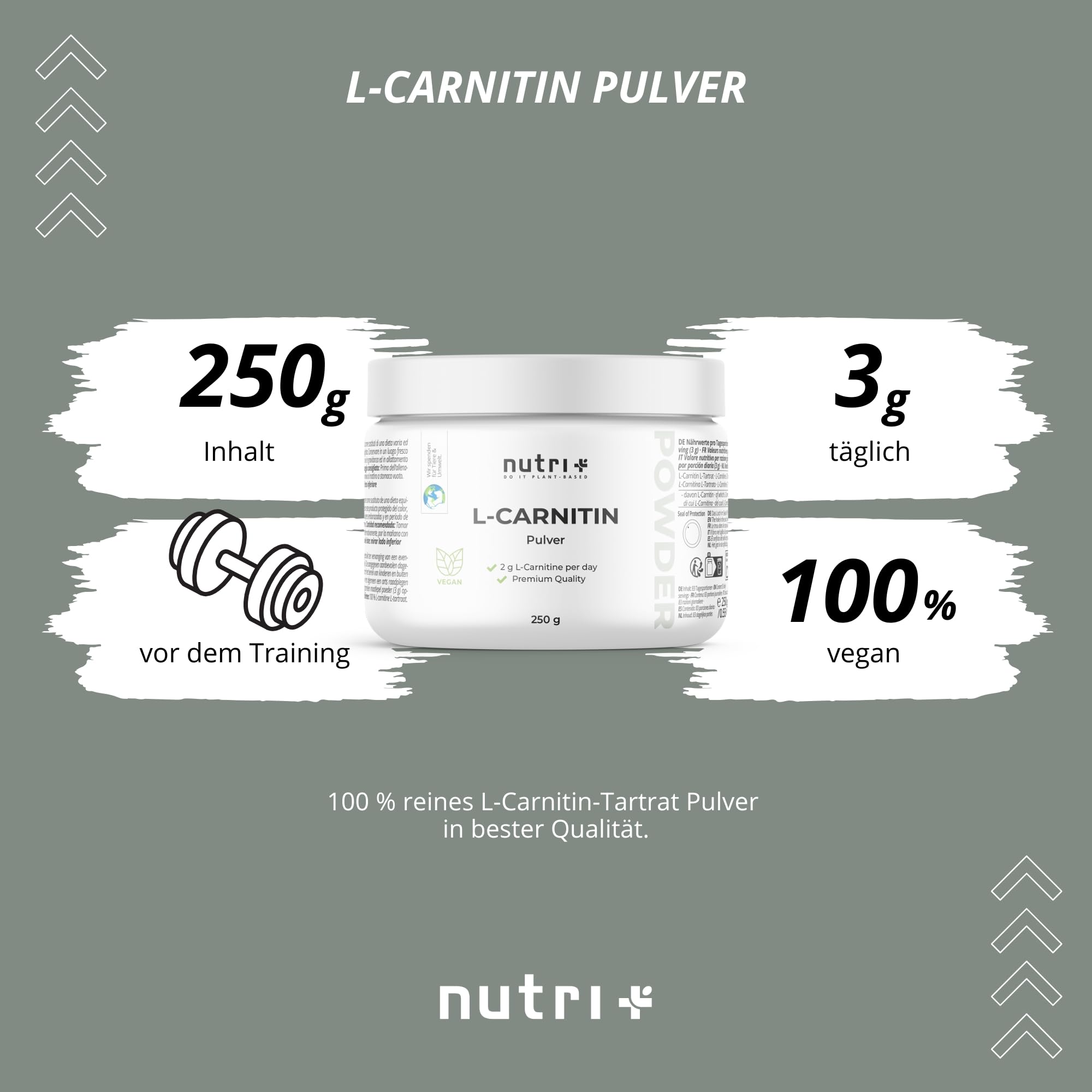 l carnitine pros and cons Nutri + L-Carnitine Powder - 100% Pure Carnitine Tartrate Pure Powder 250 g