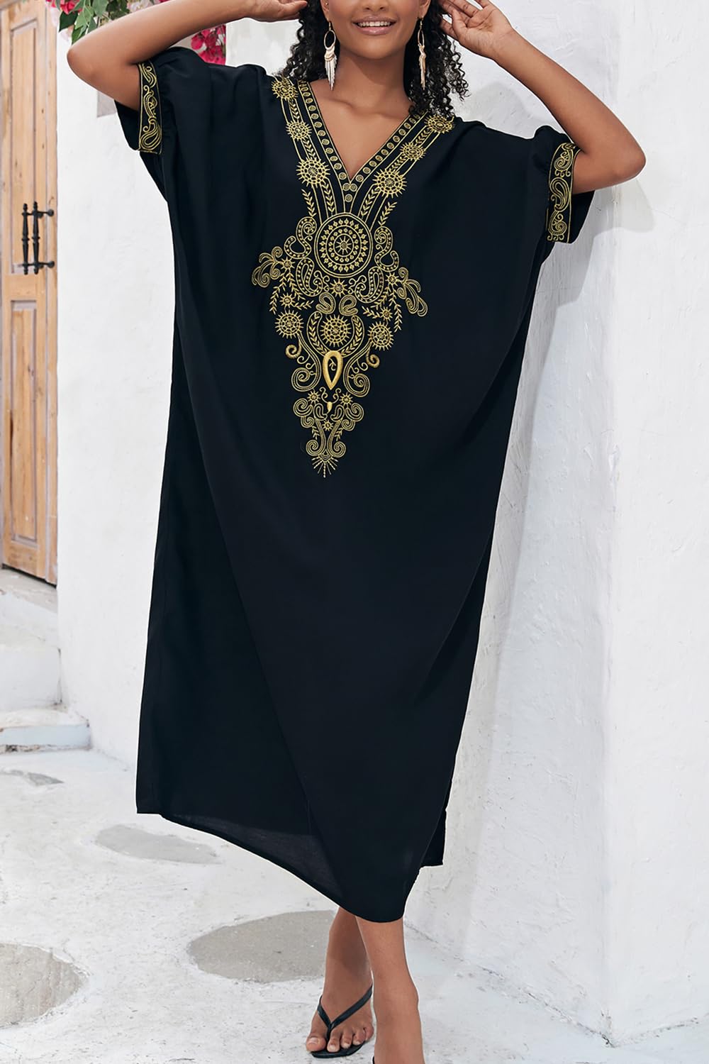 Loungewear Boho Caftano di Cotone da Donna Kimono Oversize per Casa Maxi Abito da Spiaggia Copricostume