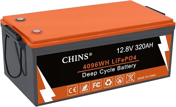 CHINS Bluetooth LiFePO4 Battery Smart 12V 320Ah Lithium Battery - Built-in 200A BMS, 20005000 Cycles, Perfect for Replacing Most of Backup Power, Home Energy Storage and Off-Grid etc.