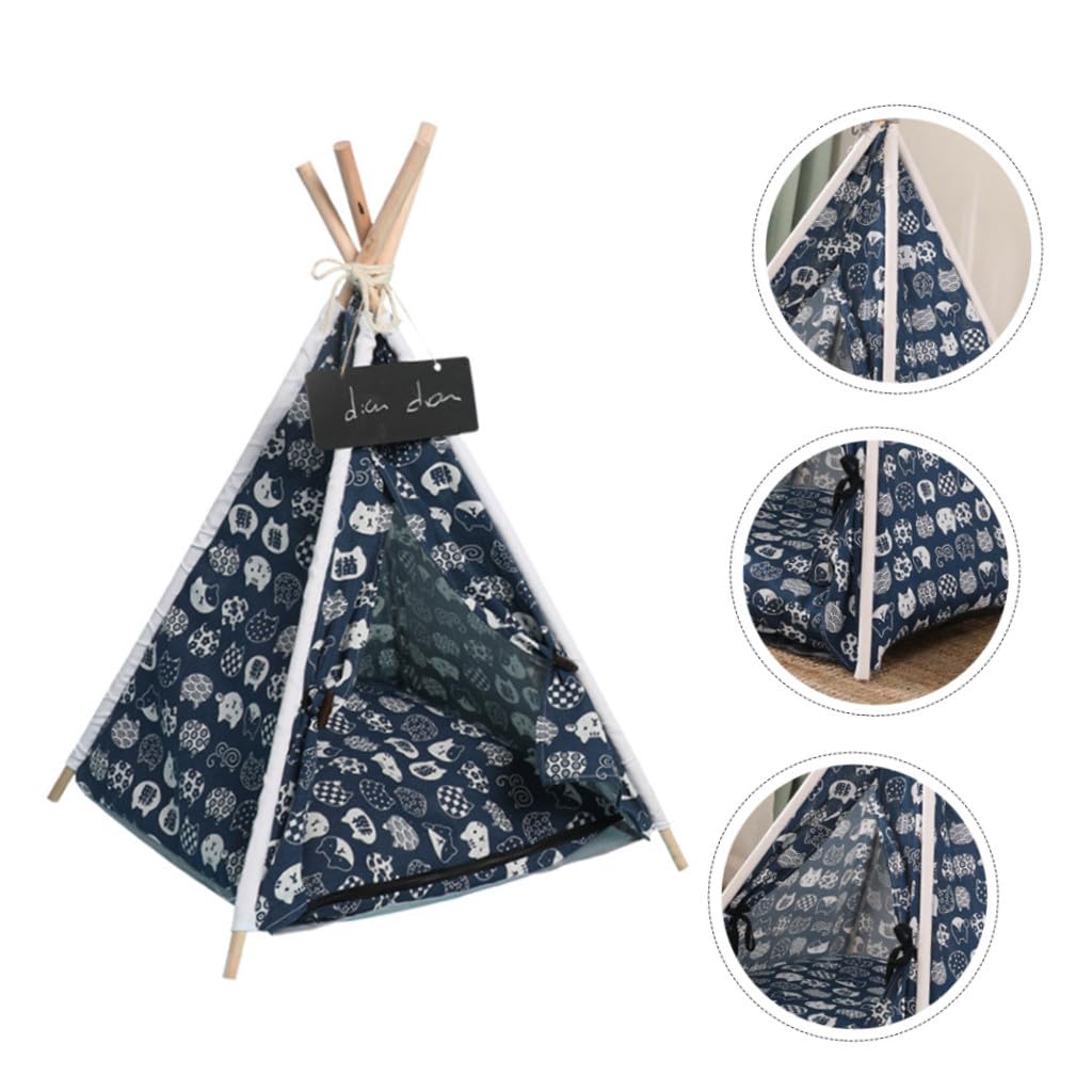 Tente pour Animaux de Compagnie avec Design Amovible Tente Lavable en Lin et Bois pour Chat et Chien en Intérieur et Extérieur