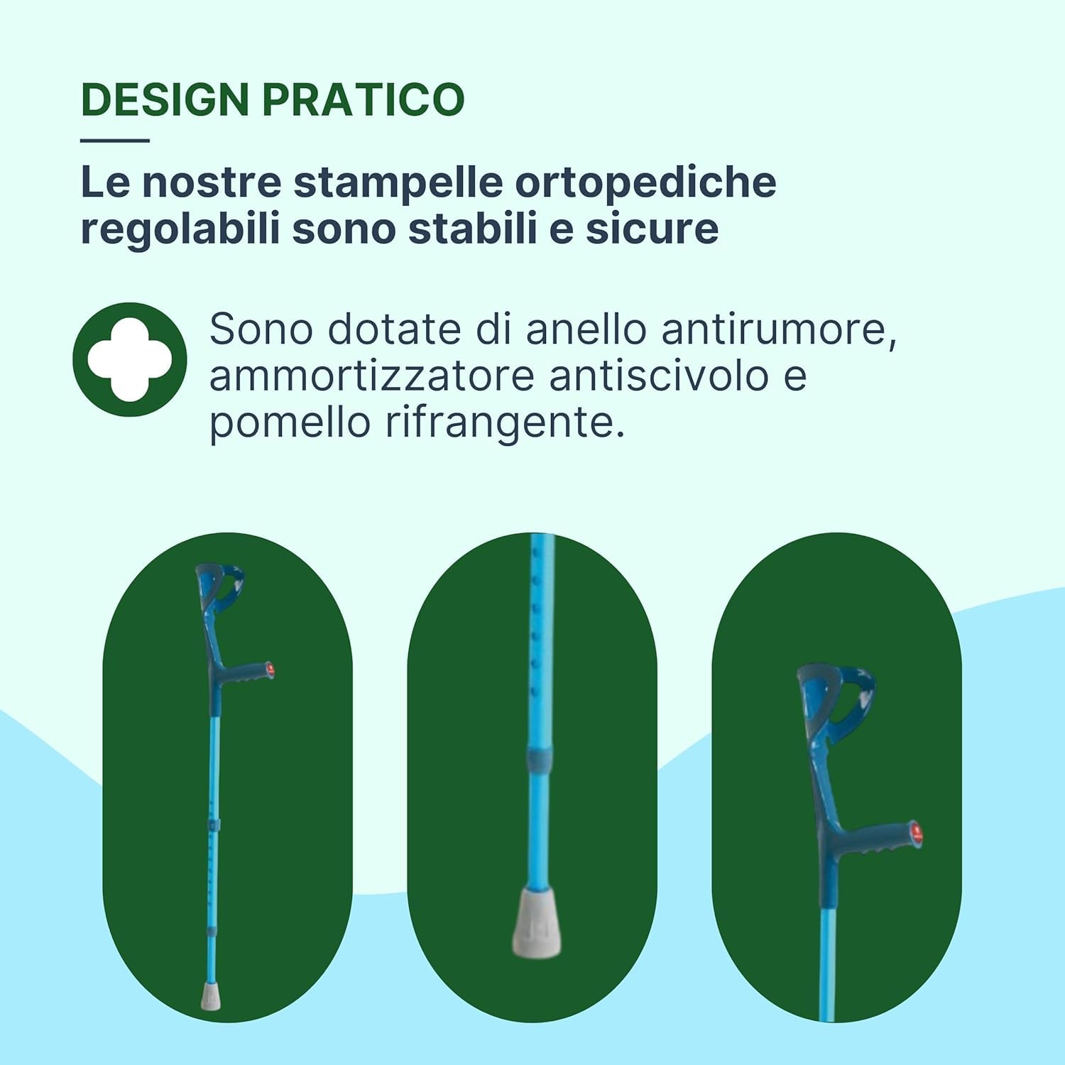 Stampelle Ortopediche Regolabili in Alluminio Anodizzato, Stampelle Canadesi Adulti Antiscivolo, Altezza 74-97 cm, 2 Unità – Blu