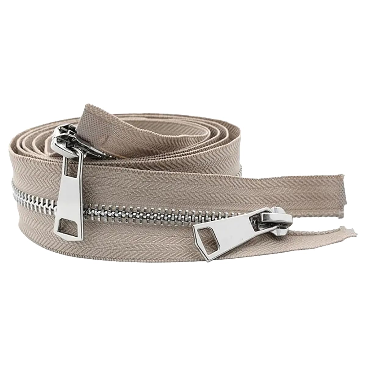Cremalleras metálicas de 30 cm y Doble cursor para Coser Bolsos y Chaquetas, Beige