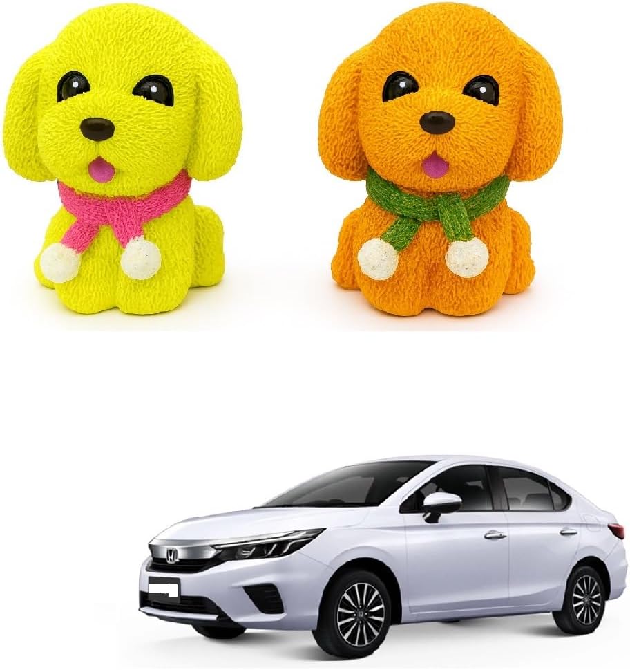 Cute Car Dashboard Puppy Dolls – Anti-Slip Bobble Head Dog Figurines for Car Interior Decoration | Adorable Puppy Ornaments for Honda City 2020 (Set of 2)