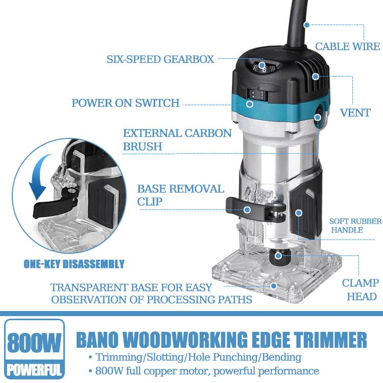 Défonceuse à bois 800W avec 6 vitesses variables et 15 embouts - 3