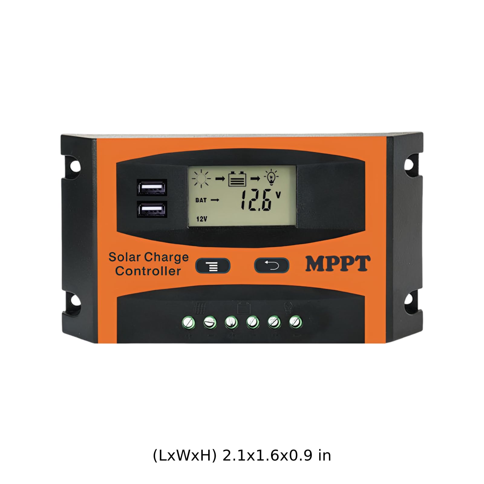 Solar-Laderegler 30A, intelligenter Regler für Off-Grid-Systeme, 12V/24V automatische Anpassung, Dual-USB-Anschluss, LCD-Display, mehrere Schutzfunktionen, kompakt für Anlagen 5,4 x 4 x 2,3 cm