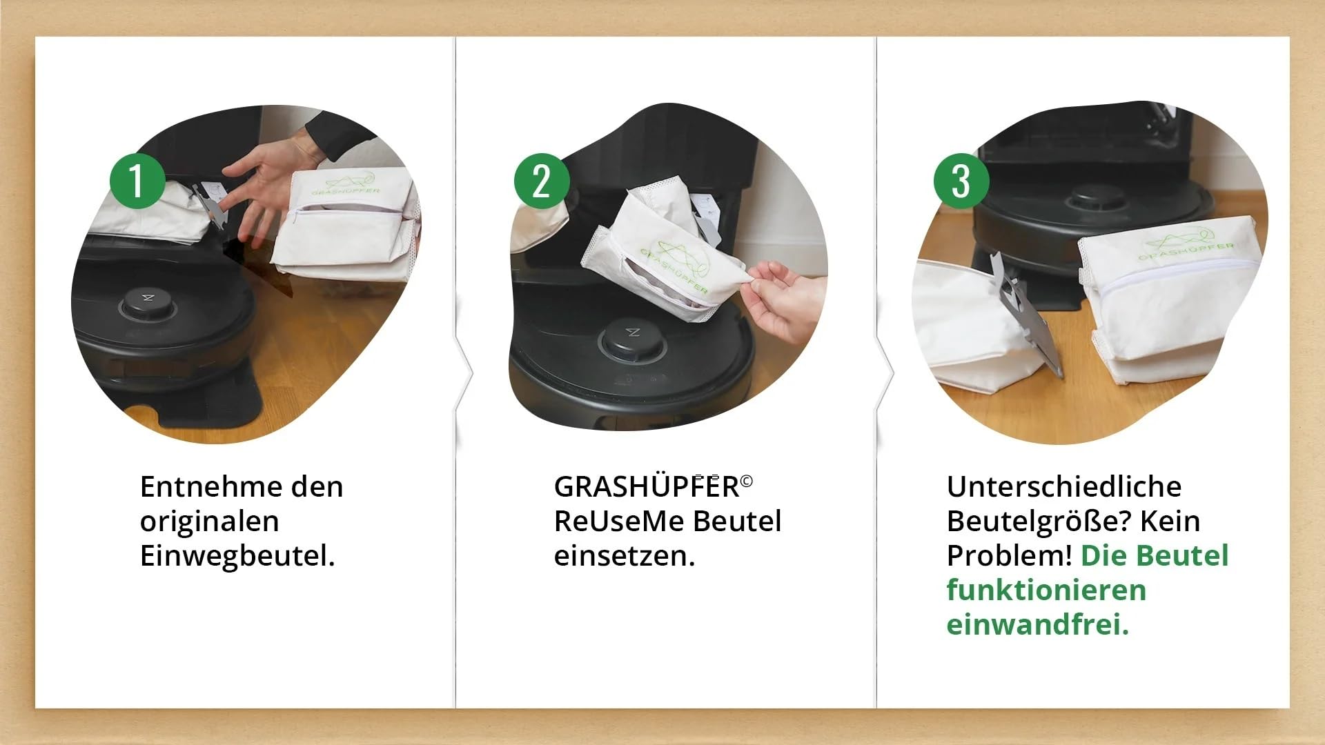 GRASHÜPFER® Wielokrotnego użytku worki na kurz do Roborock S8+ i S8 Pro Ultra, S7 Pro Ultra, Max Q5 Max+ i Q7 – trwała alternatywa
