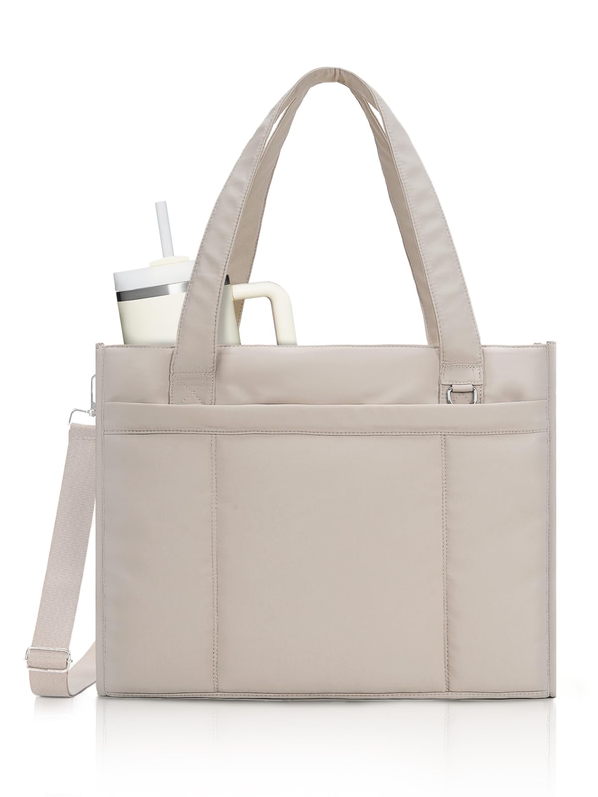 RHDZO Tote Bag for Women with 15.6 Inch Laptop Compartment and Cup Holder | Puffer Boxy Tote for Work College Nurse, Detachable Shoulder Strap, Crossbody Shoulder Handbag with Zipper, Luggage Sleeve Camel Large