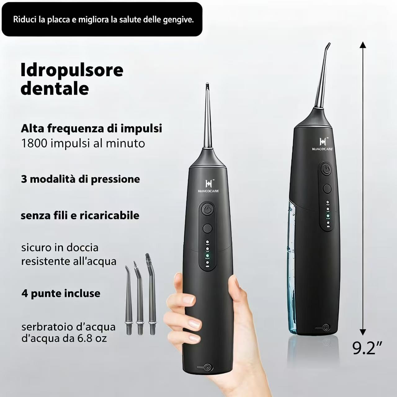 Idropulsore e Spazzolino Elettrico 2 in 1 – Kit di Pulizia Orale con Irrigatore Dentale Portatile e Spazzolino Sonico – IPX7, 3 Modalità Acqua, 4 Modalità Spazzolamento per Igiene Orale Completa