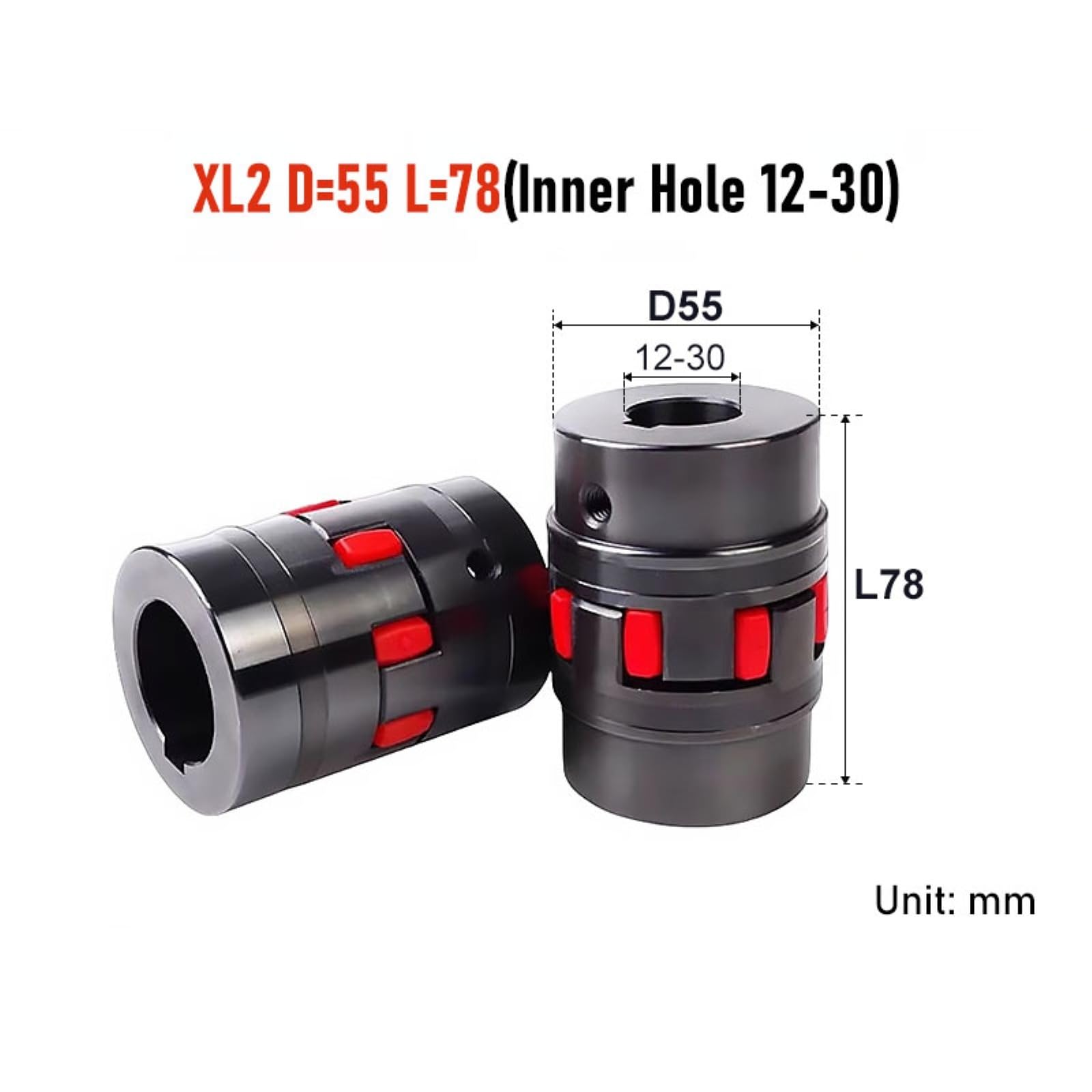 Acoplamiento en Estrella XL2, diámetro 55, Longitud 78, Orificio Interior 12-30 mm, Acoplamiento elástico en Flor de Ciruelo L78 D55, acoplamientos de Garra(14-22mm)