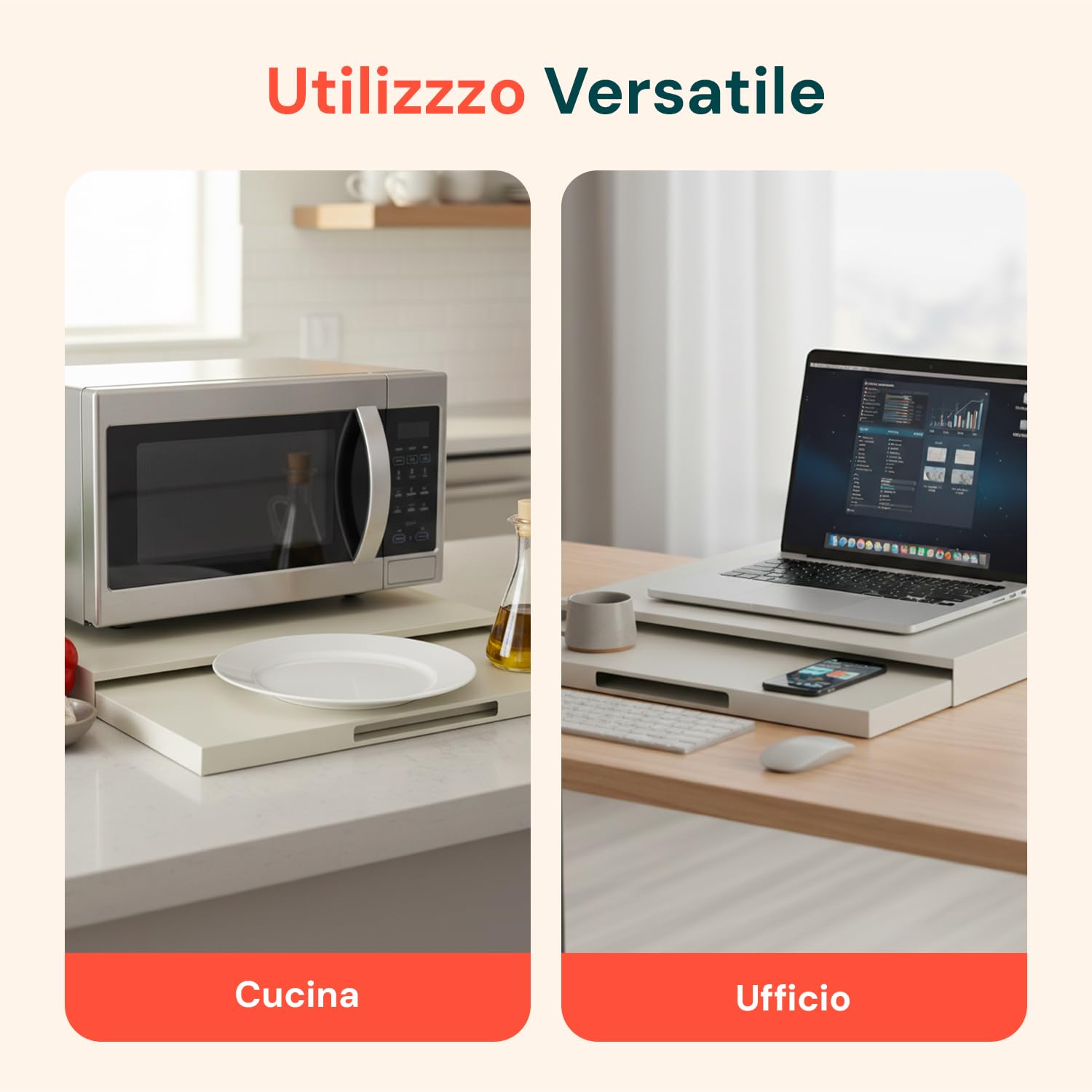 Avilia Scaffale Cucina Salvaspazio Estensibile 39-62 cm in Metallo – Alzatina Cucina Top con Ripiano Estraibile per Forno, Tostapane e Microonde – Organizzatore Cucina con Ganci e Antiscivolo