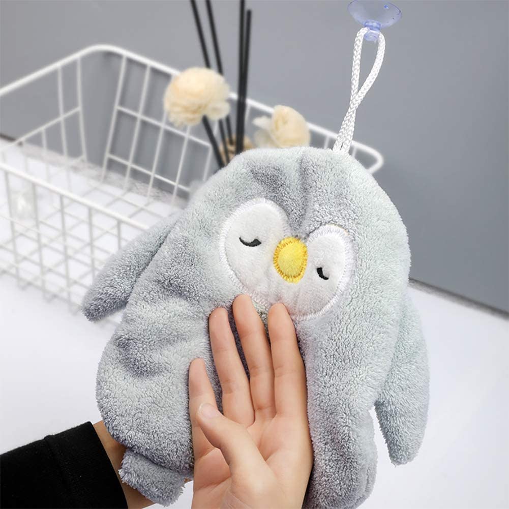 Krupanidhi Cute Penguin Shape Chenille Hand Towels with Hanging Loops Quick Dry Hand Bath Towel Children Hand Towel for Kitchen, Bathroom, Bedroom (Multicolor Pack of 3 Pcs.) 3