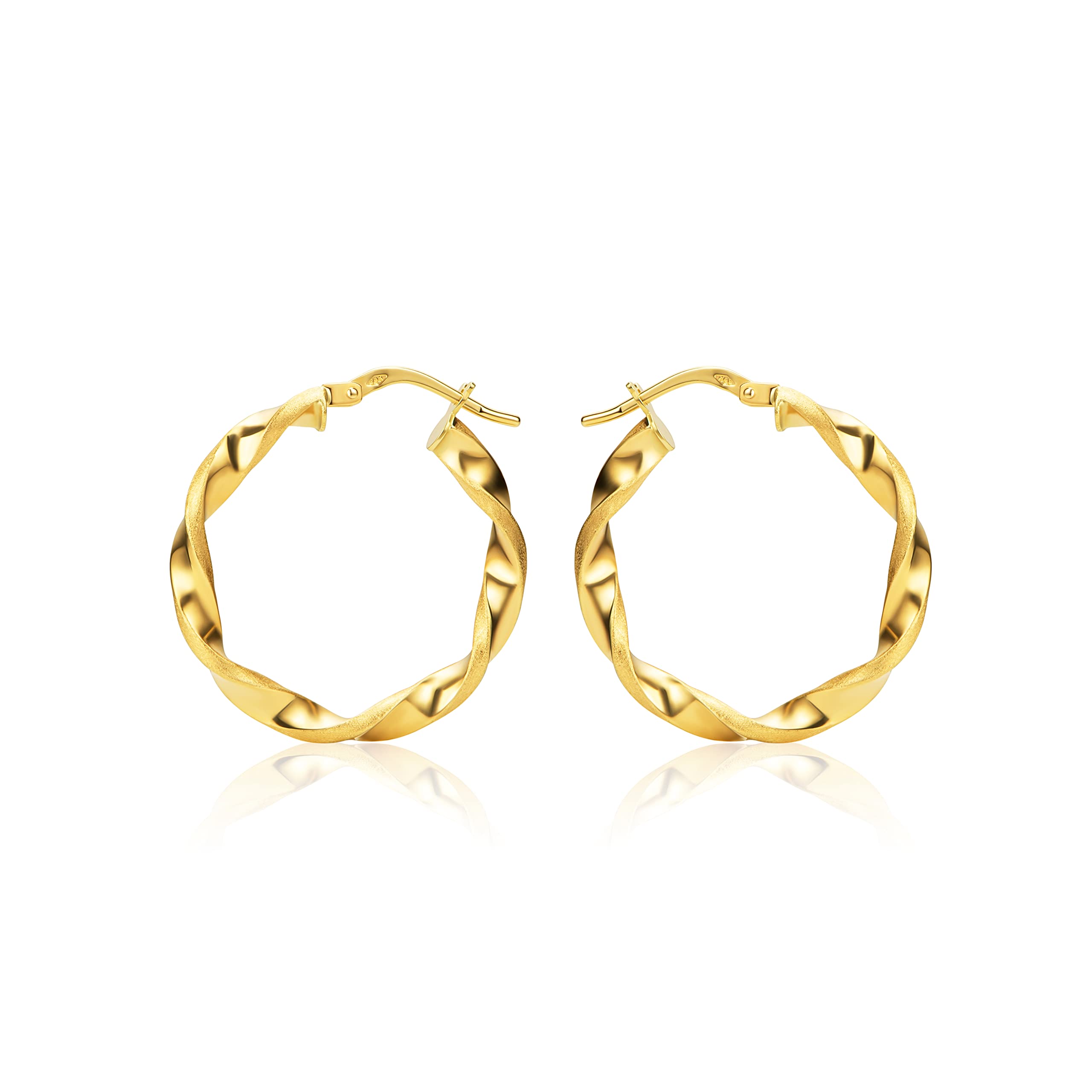 PRINS JEWELS Pendientes de aro pequeños de oro de 14 quilates trenzados parcialmente mate | Pendientes de oro amarillo 585 de alta calidad - PRI15M