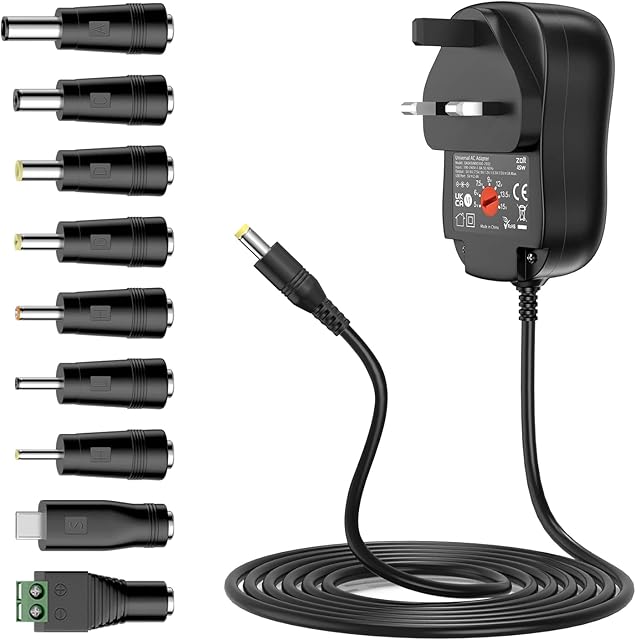 Zolt 45W Universal AC Adapter 5V 6V 7.5V 9V 12V 13.5V 15V 1A 2A 3A DC Power Supply with 5V 2.4A USB Port and 9 DC Plugs for Household Electronics, 3000mA Max.