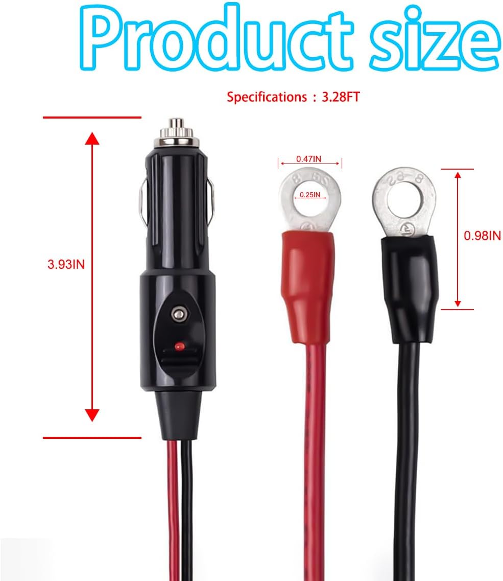 Bittwee 12AWG Heavy Duty Male to Male Cigarette Plug, 3.28Ft Vehicle Cigarette Lighter Adapter Charger Cord With LED Lights & 30A Fuse, Auto Cigar Power Supply Connector, Universal Fit image 2