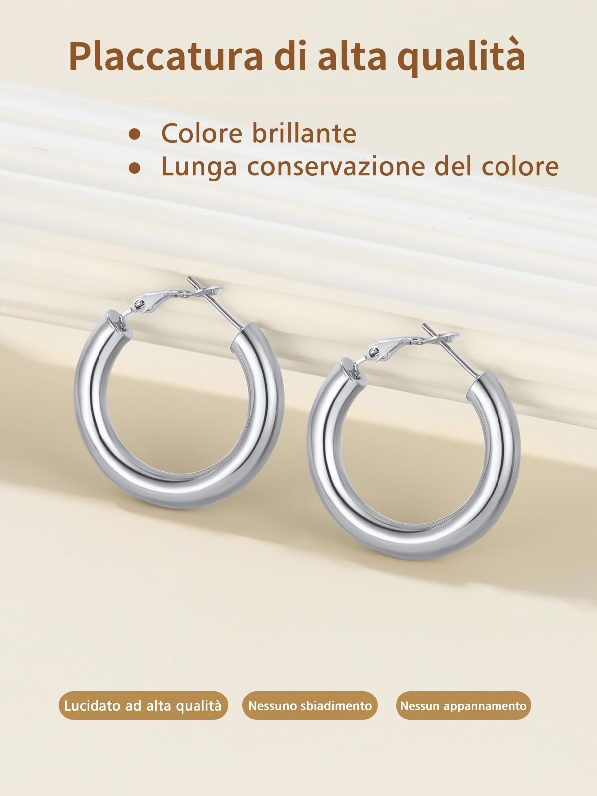 FindChic Orecchini Donna Cerchio in Acciaio Inossidabile Placcato Platini/Oro/Nero Orecchini Acciaio Oro Tubolare 20/30/40/60/80mm con Confezione Regalo