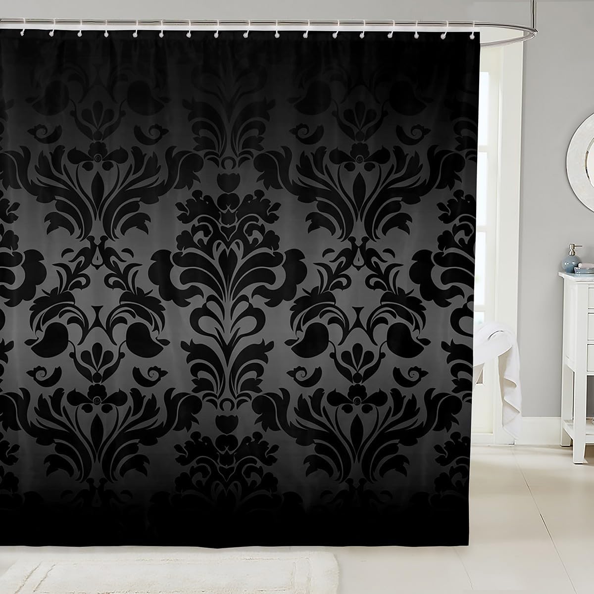 Feelyou Vintage Floral Bathroom Shower Curtain Set Retro Flower Shower Curtain for Botanical Blossom Black Silver Bath Curtain 72"x78" Kids Bathroom Accessories
