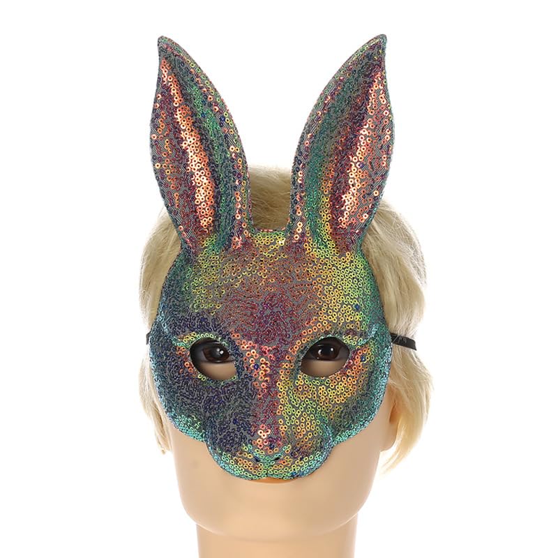 Hosfairy 1Pcs Hallween Animal Rabbit Mask Rabbit Ears Mask Sequin Rabbit Mask for Halloween Easter Costume Party Cosplay Props