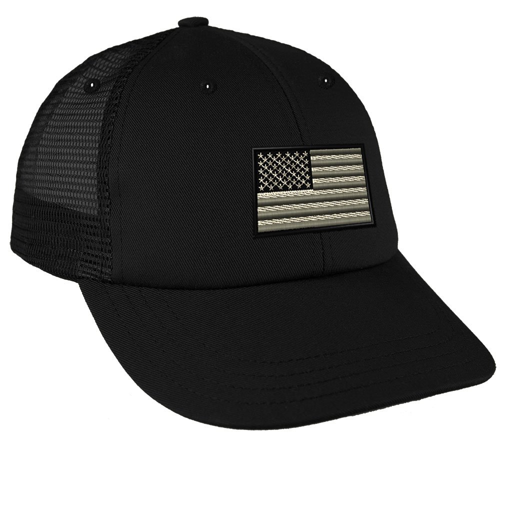 Speedy Pros Black White American Flag Embroidery Low Crown Mesh Golf Snapback Hat Black