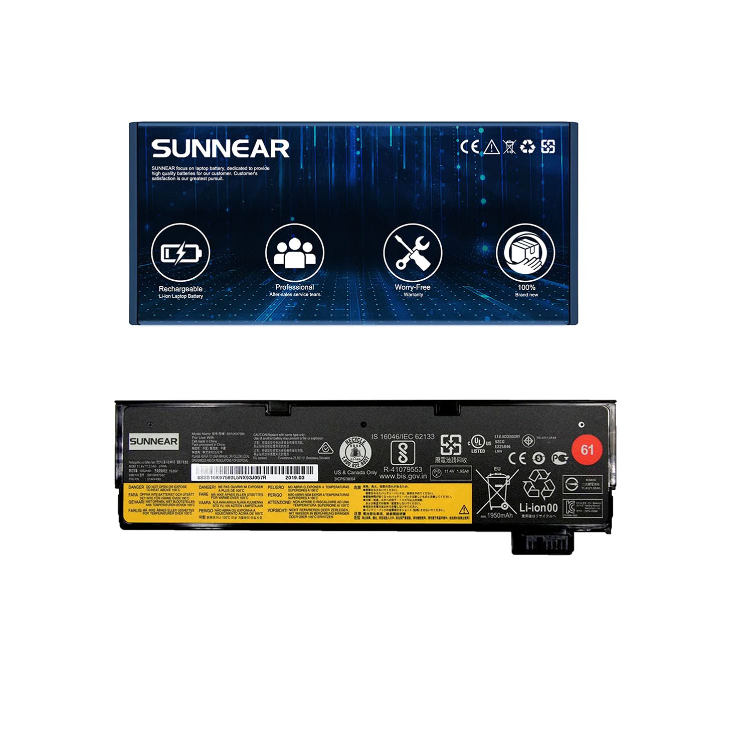SUNNEAR 01AV490 01AV423 01AV422 Battery Replacement for Lenovo ThinkPad T470 T570 T480 T580 A485 A47