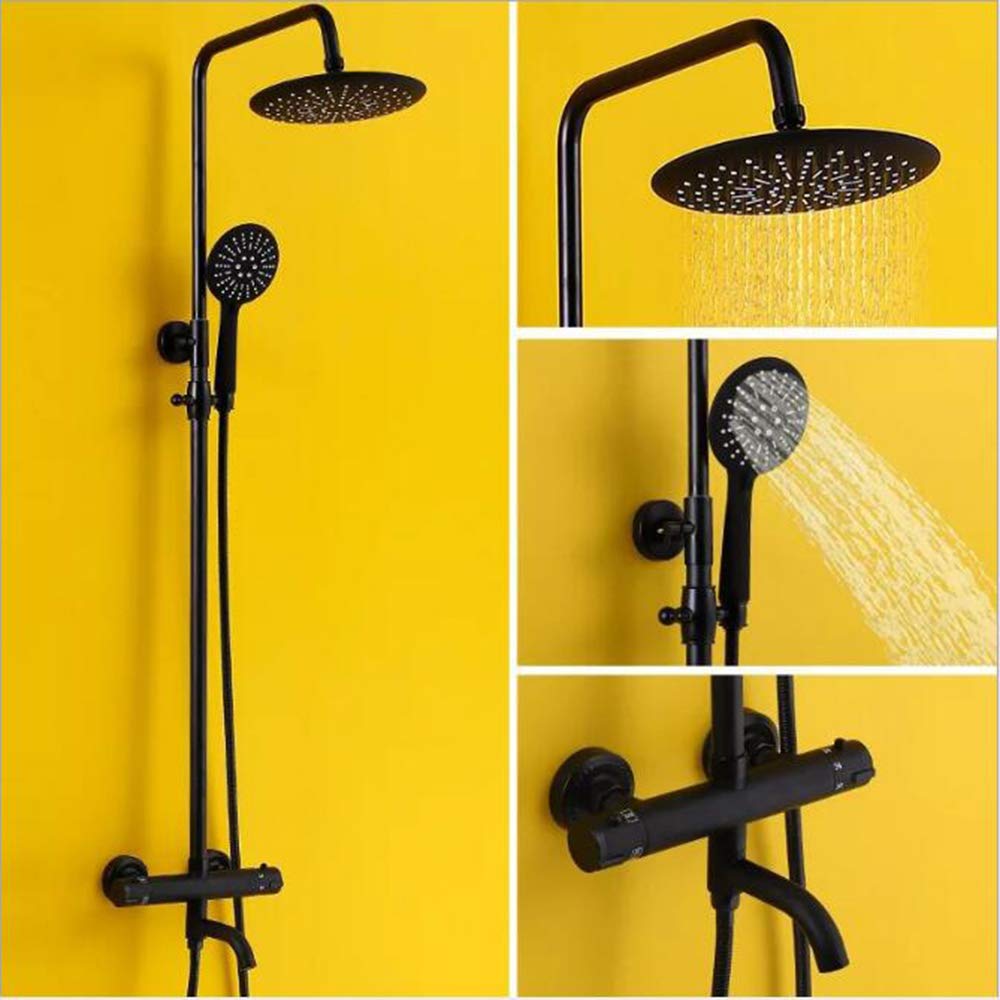 OOFAYHB Shower System Black, Wall-Mounted Black Stainless Steel Shower Set with 3 Function Thermostatic Faucet Bathroom Shower Combination for All Kinds of Bathrooms