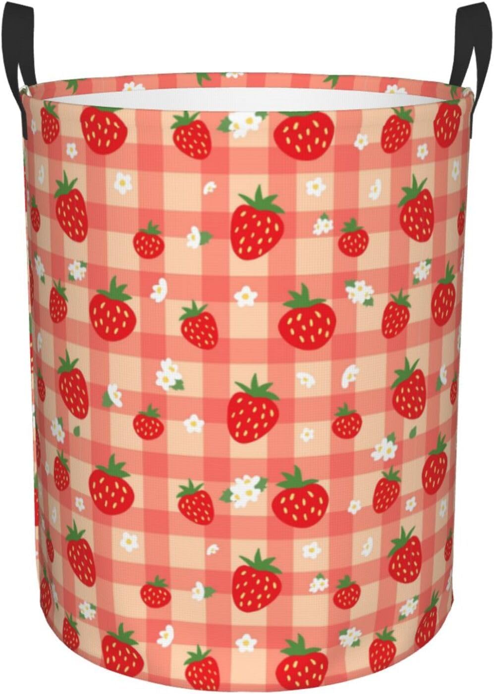 Cute Strawberry Laundry Basket Foldable Laundry Hamper With Handles Waterproof Oxford Cloth Large Clothes Storage Bucket Toy Organizer For Bathroom Bedroom Dormitory Nursery 19.6 x15.7 In