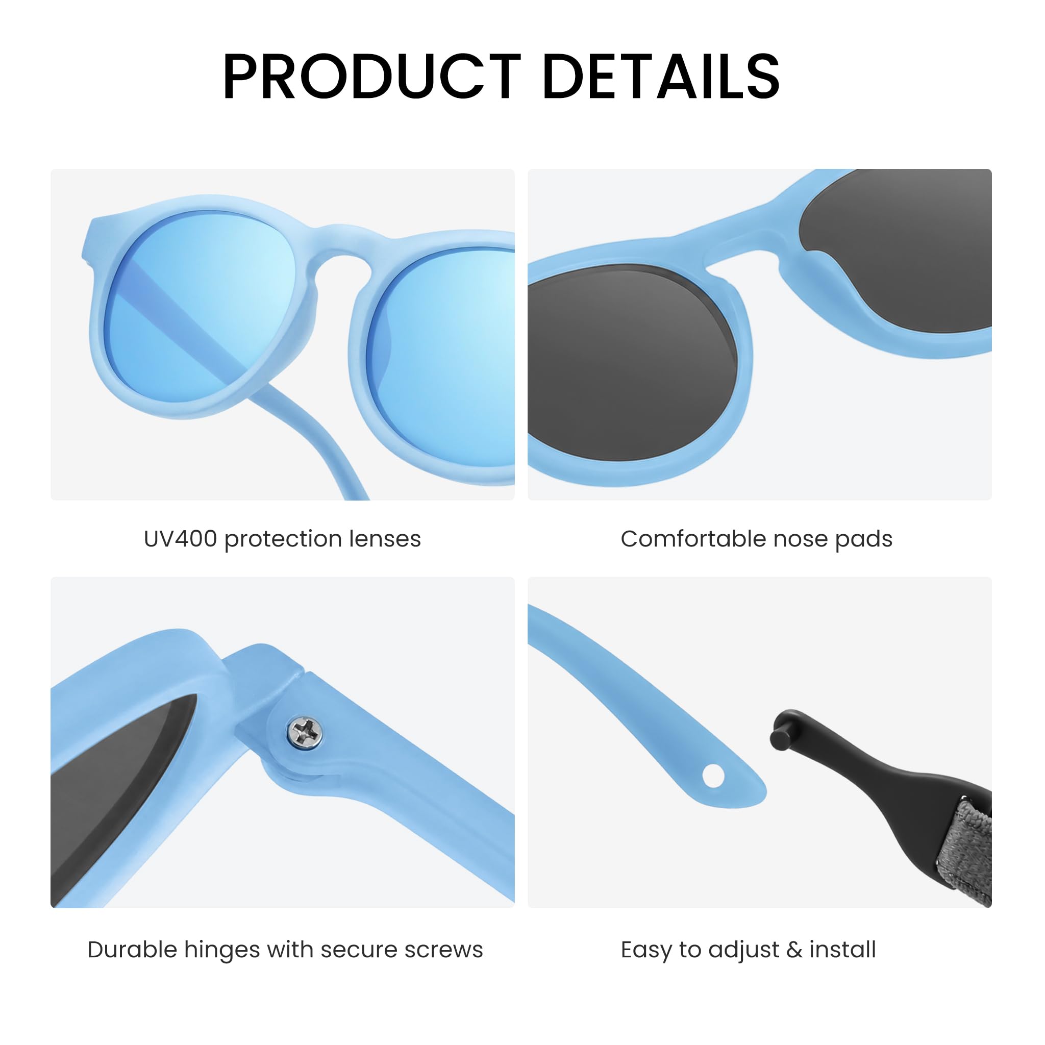 HECCEI Lunettes de Soleil Bébé, UV Protection Polarisées ColorShift,Cadre Flexible et Pliable Lunettes Soleil Bebe Sûres et Confortables Pour Enfant 3-24 Mois