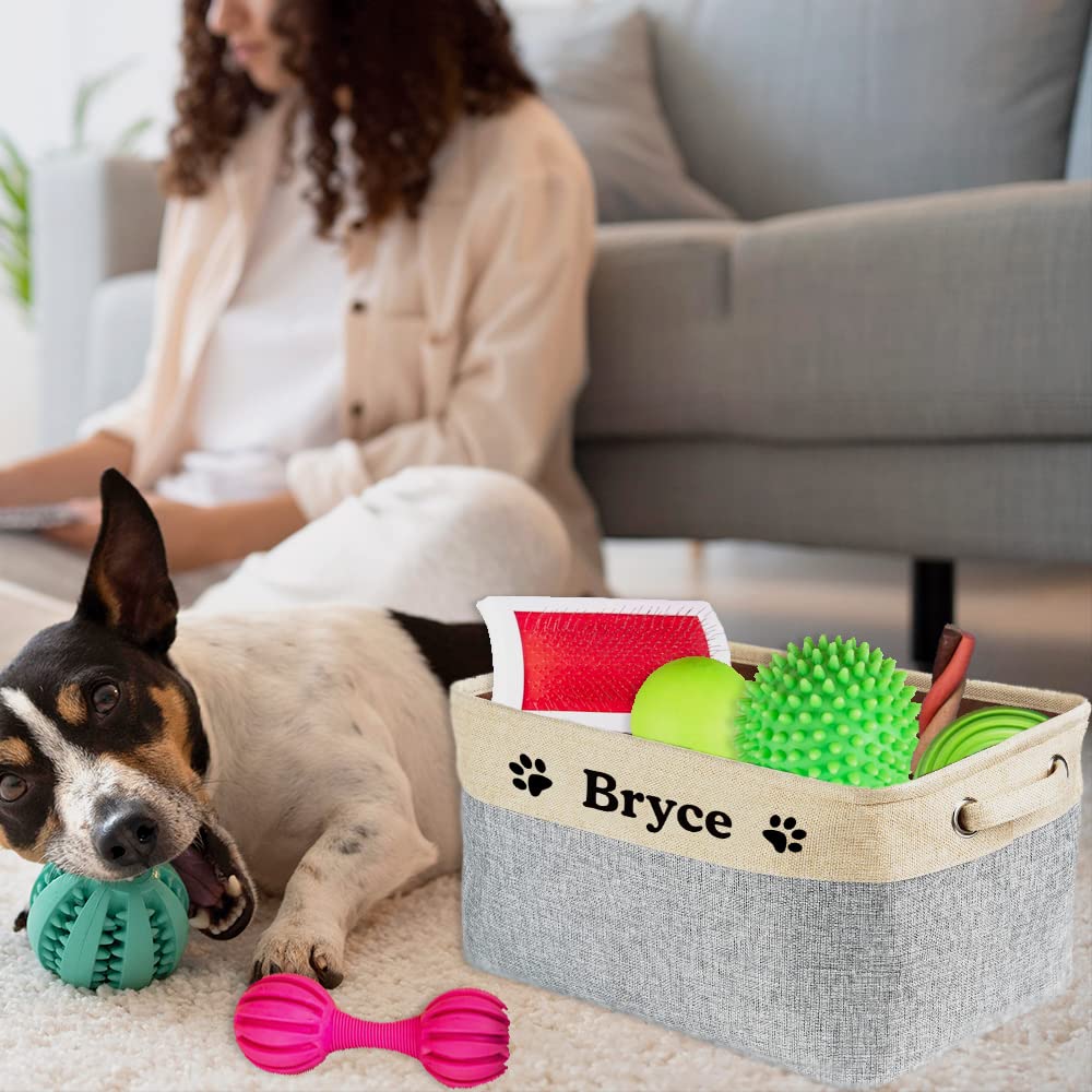 Personalized Dog Toy Storage Basket - Collapsible Pet Organizer Bin With Custom Name