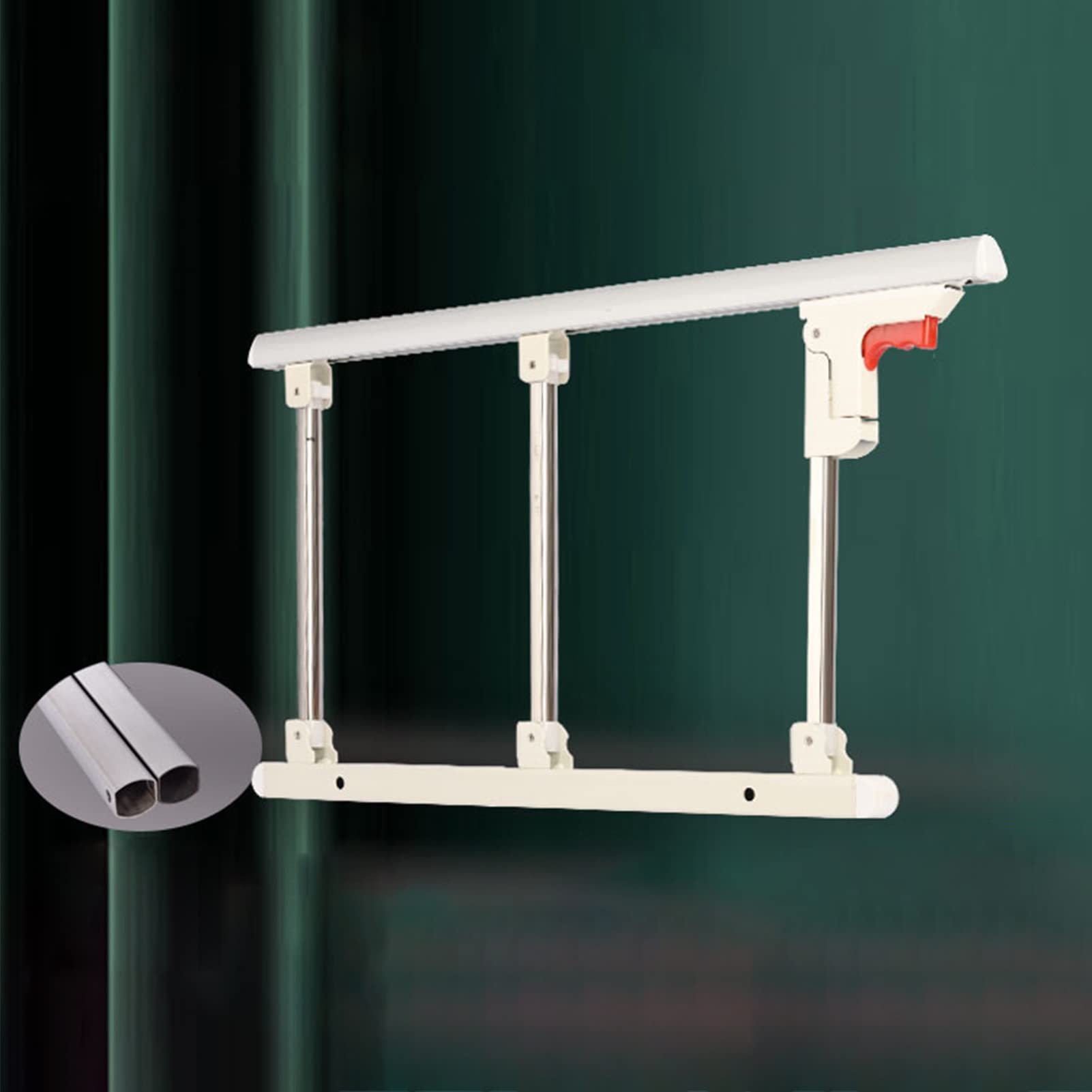 Barandilla de cama plegable de metal con protector lateral de seguridad para adultos mayores, asa, con barra de parachoques de agarre, color plateado y blanco, 70 cm