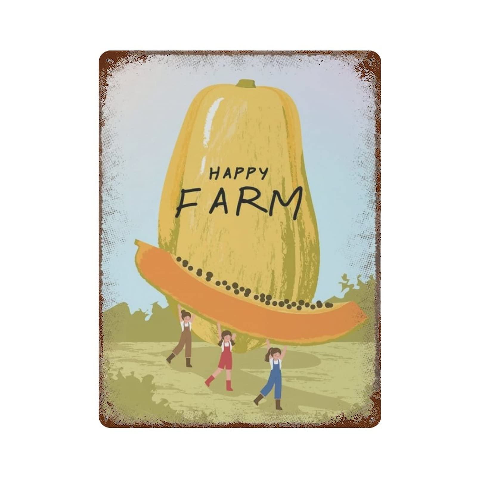 AOOEDM Happy Farm Vintage Tin Sign Metal Tin Signs for Man Cave Funny Art Wall Plaque Kitchen Bar Pub Coffee Shop Wall Decor
