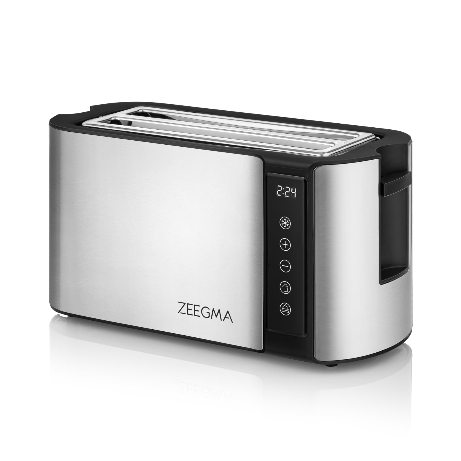 ZEEGMA TOSTEE CHEF Toster do Chleba na 4 Kromki ze Stali Nierdzewnej, Stojak na Bułki 1500 W, Rozmrażanie Odgrzewanie i Stop, Tacka na Okruchy, Wyświetlacz LED Timer, 7 Stopni